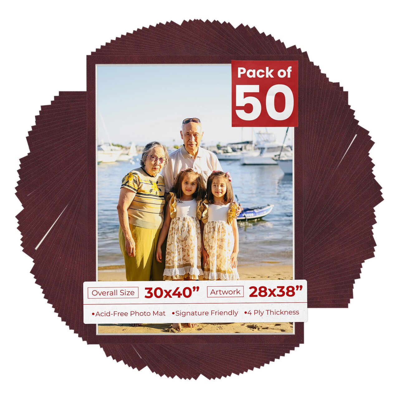 Dark Red Suede Mat Board for 30x40 Frames - Fits 28x38 Photos